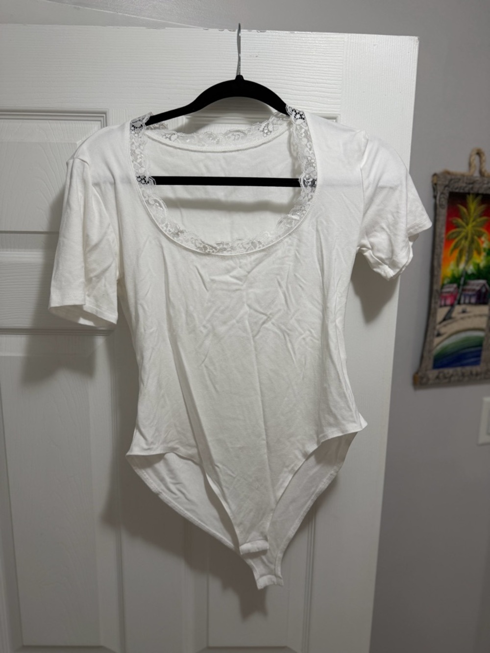 NWOT White Lace-Trim Bodysuit Top
